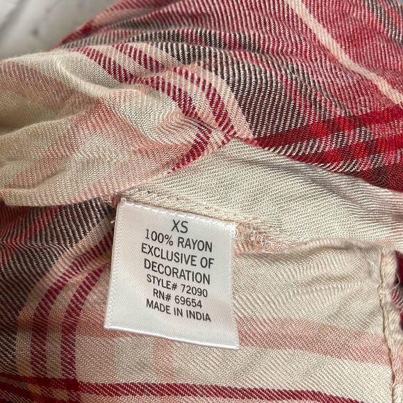 Blue Rain Cold Shoulder Flannel Plaid Shirt Floral Embroidery Size XS - Picture 6 of 6